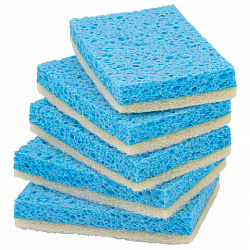 Губки для посуды 110х70х20 мм, ЦЕЛЛЮЛОЗНЫЕ + АБРАЗИВ, КОМПЛЕКТ 5 штук, синий/белый абразив, LAIMA, 700260