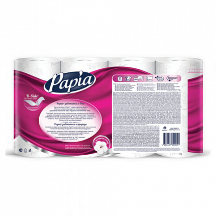 Бумага туалетная быт., спайка 8 шт., 3-слойная (8х16,5 м), PAPIA, ш/к 00051, 5080721