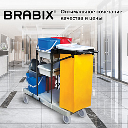 Тележка уборочная BRABIX, ведра 2х20 л, 2х11 л, механический отжим, держатель для мешка, мешок, 2 поддона, 601501