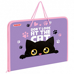 Папка для труда на молнии с ручками ПИФАГОР А4, 1 отделение, пластик, органайзер, "Наблюдательный кот", 274538