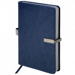 Ежедневник датированный 2026 А5 138x213 мм, BRAUBERG "Inspiration", под кожу, цветной срез, синий, 117474