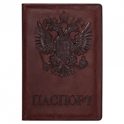 Обложка для паспорта STAFF, полиуретан под кожу, "ГЕРБ", коричневая, 237604