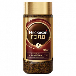 Кофе молотый в растворимом NESCAFE "Gold" 95 г, стеклянная банка, сублимированный, 12326188