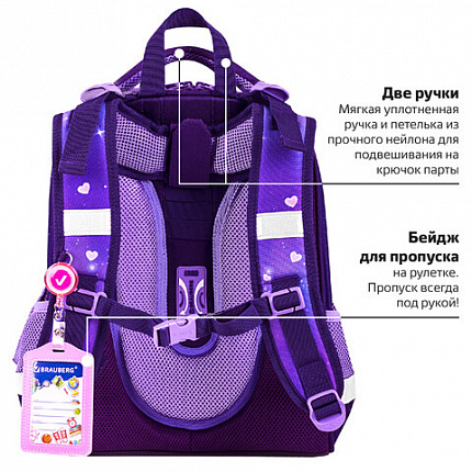 Ранец BRAUBERG PREMIUM, 2 отделения, с брелоком, "Anime cat", 38х29х16 см, 272017