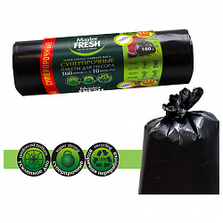 Мешки для мусора 160 л, XXXL, суперпрочные, черные, 28 мкм, 10 шт., MASTER FRESH