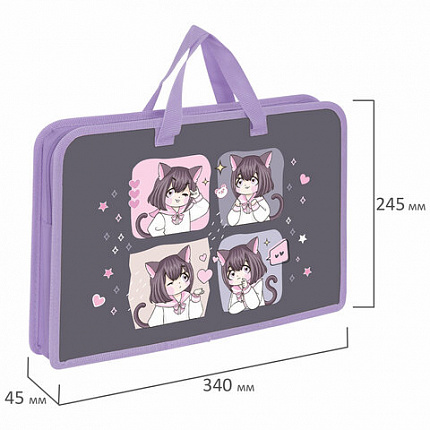 Папка на молнии с ручками ЮНЛАНДИЯ А4, 1 отделение, пластик, ширина 45 мм, "Anime dreamer", 273357