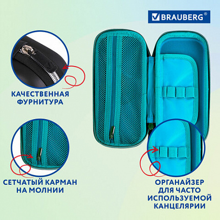 Пенал BRAUBERG, 1 отделение, 1 откидная планка, ЭВА, 22х10х5 см, "Жуткий смайл", 272337