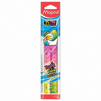 Линейка пластик 15 см, гибкая, MAPED (Франция) "Twist'n Flex Patterns", ассорти, 279115