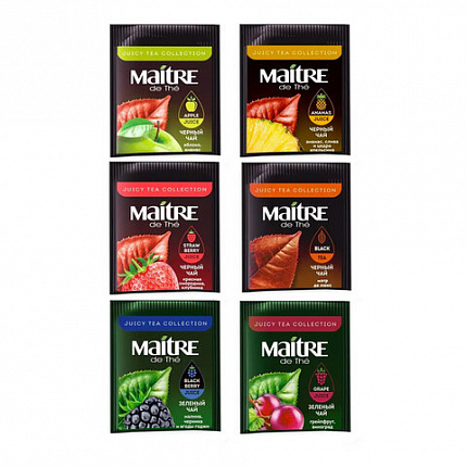 Чай MAITRE "Сочный чай", ассорти 6 вкусов, НАБОР 30 пакетиков по 2 г, бак039