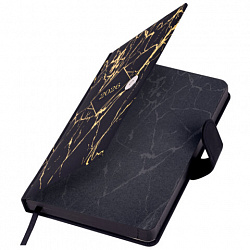 Ежедневник датированный 2026 А5 138x213 мм, BRAUBERG "Goldy", под кожу, цветной срез, черный, 117470