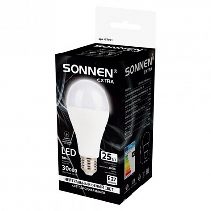 Лампа светодиодная SONNEN EXTRA, 25 (200) Вт, Е27, груша, нейтральный белый, 30000 ч, LED A65-25W-4000-Е27, 457901