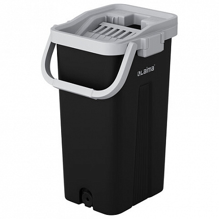 Швабра с отжимом и ведром 10л/7л двухкамерное, 2 насадки микрофибра, карманы с 2-х сторон, рукоятка 134-154см черный AltaMop L, LAIMA,609151