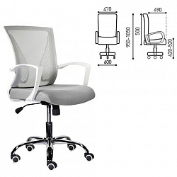 Кресло BRABIX "Wings MG-306", пластик белый, хром, сетка, серое, 532012