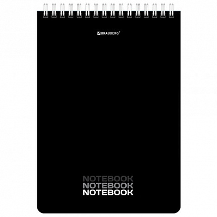 Блокнот А5 (146х206 мм), 60 л., гребень, картон, жесткая подложка, клетка, BRAUBERG, "Black", 114365