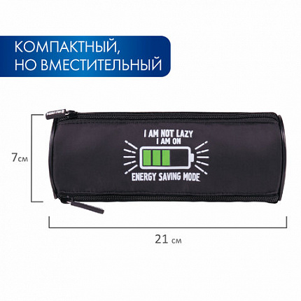 Пенал мягкий BRAUBERG, 3 отделения, нейлон, 21х7х7 см, "Батарейка", 270843