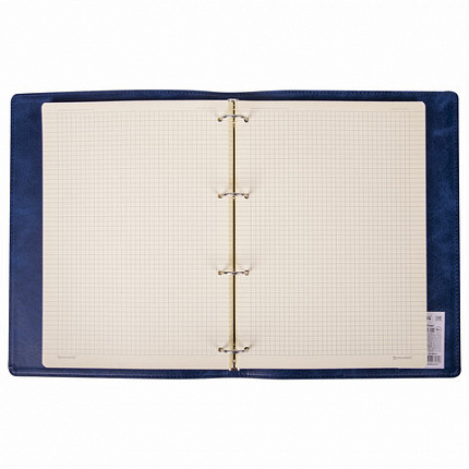 Тетрадь на кольцах БОЛЬШАЯ А4 (240х310 мм), 120 листов, под кожу, клетка, BRAUBERG "Main", синий, 404510