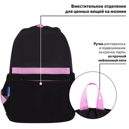 Рюкзак BRAUBERG PASTEL с термонашивками в комплекте, "Черный котик", 40х29х14 см, 273128