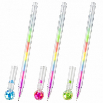 Ручка с топпером гелевая ЮНЛАНДИЯ "Хрустальный шар", ассорти, РАДУЖНЫЕ чернила, игольчатый пишущий узел 0,7 мм, 143785
