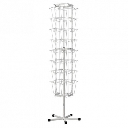 Стойка напольная для рекламных материалов (188х54х54 см), на 32 лотка, сетчатая, вращающаяся, белая, А-29-ТМ