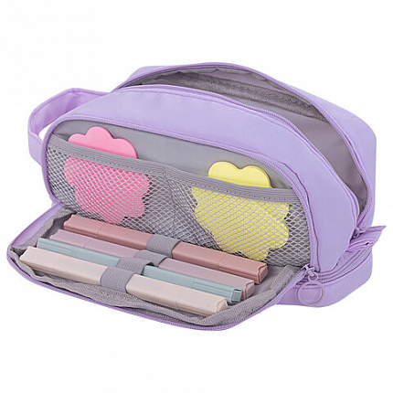 Пенал-органайзер HEIKKI (ХЕЙКИ) с ручкой, значки, 2 отделения, откидная планка, 22x13х10 см, фиолетовый, 273600