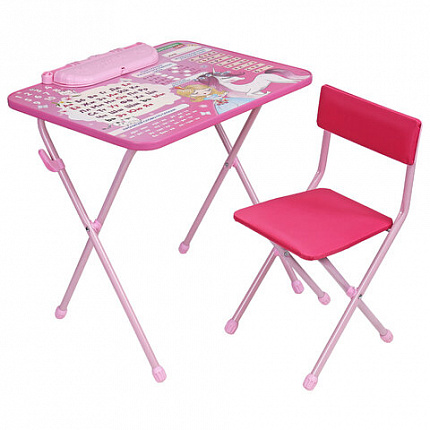 Комплект детской мебели розовый ПРИНЦЕССА: стол + стул, пенал, BRAUBERG NIKA KIDS, 532635