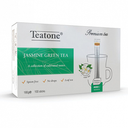 Чай TEATONE "Jasmine green tea" зеленый с ароматом жасмина, 100 стиков по 1,8 г, 1242