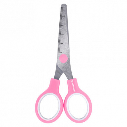Ножницы BRAUBERG KIDS 130 мм, ручки розовые, закругленные лезвия с линейкой, 274063