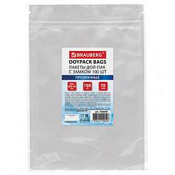 Пакет Дой-Пак с замком ZIP LOCK, прозрачный 180 х 260 + 40 мм, 100 штук 70 мкм, BRAUBERG, 700699
