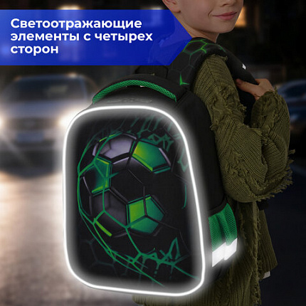 Ранец BRAUBERG KIDS START, 1 отделение, 2 кармана, "Зеленый мяч", 35х26х13 см, 272092