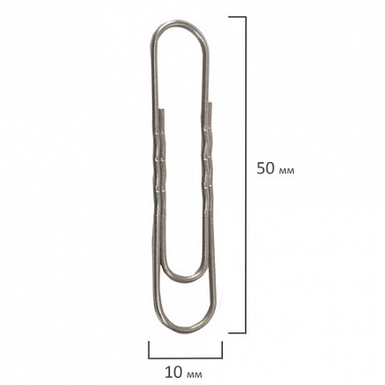 Скрепки большие 50 мм гофрированные 50 шт., STAFF "EVERYDAY", металлические, РОССИЯ, 220011