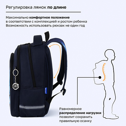 Рюкзак BRAUBERG OPTIMA, 2 отделения, с брелоком, "Ночной гонщик", 36х27х18 см, 272096