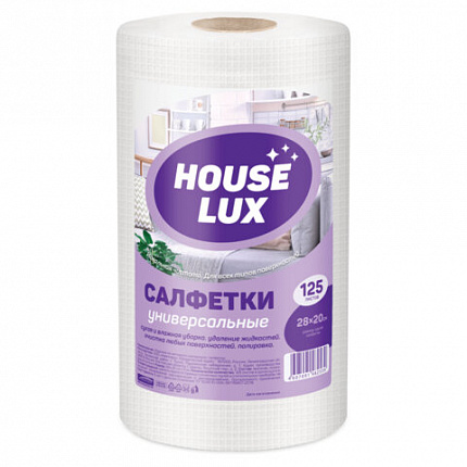 Салфетки универсальные в рулоне 125 шт., 28х20 см, вискоза (спанлейс) 45 г/м2, HOUSE LUX, 82539