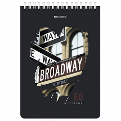 Блокнот А5, 146х206 мм, 60 л., гребень, картон, жесткая подложка, клетка, BRAUBERG, "Города", 114369