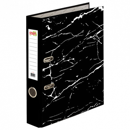 Папка-регистратор STAFF Profit с мраморным покрытием 75 мм, с уголком, черная, СЪЕМНЫЙ МЕХАНИЗМ, 272009
