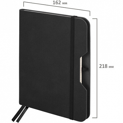 Блокнот А5 (162х218 мм), BRAUBERG "NOTE", под кожу софт-тач, с резинкой, 80 л., клетка, черный, 113437