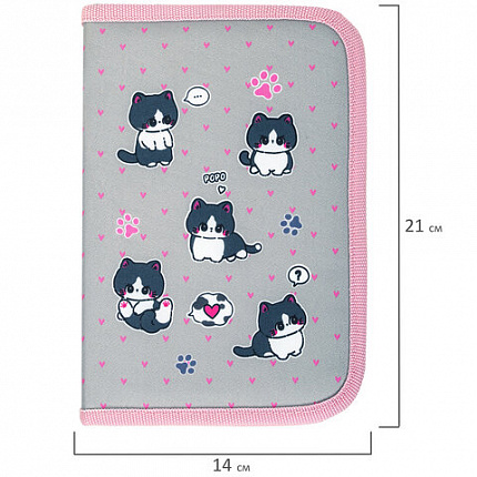 Пенал BRAUBERG, 1 отделение, полиэстер, 21х14 см, "Cat patches", 272327