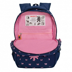 Рюкзак GRIZZLY школьный, анатомическая спинка, 2 отделения, для девочек, "PINK BOWS", 39х30х20 см, RG-568-2/3