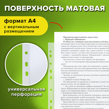 Папки-файлы перфорированные, А4, STAFF "ЭКОНОМ", КОМПЛЕКТ 100 шт., матовые, 45 мкм, 226832