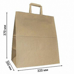 Крафт-пакет бумажный 32х20х37 см, плоские ручки, плотность 90 г/м2, 110494