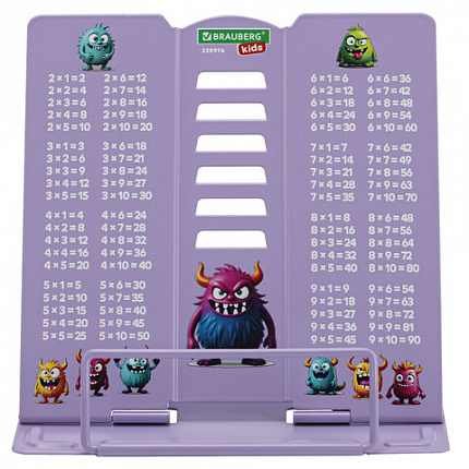 Подставка для книг и учебников BRAUBERG KIDS mini "Monsters" с таблицей умножения, регулируемый угол наклона, металлическая, 238976