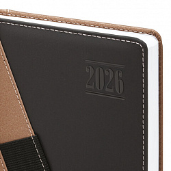 Ежедневник датированный 2026, А5, 138х213 мм, BRAUBERG "Swirl", под кожу, держатель для ручки, коричневый, 117480