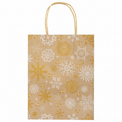 Пакет подарочный КОМПЛЕКТ 10 штук новогодний 18x10x23 см, "Снежинки", ЗОЛОТАЯ СКАЗКА, 592126