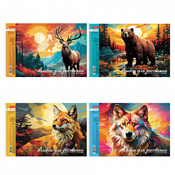 Альбом для рисования А4 40 л., спираль, обложка картон + тиснение, HATBER, 198х300 мм, "Дикий мир России" (4 вида), 085173, 40А4тВсп