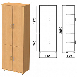 Шкаф закрытый "Монолит", 740х390х2050 мм, цвет бук бавария (КОМПЛЕКТ)