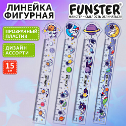 Линейка пластиковая 15 см фигурная, FUNSTER, "КОСМОНАВТЫ", прозрачная, ассорти, европодвес, 210920