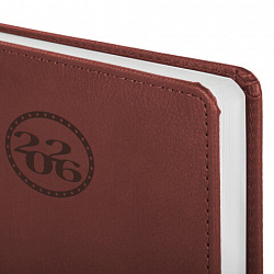 Ежедневник датированный 2026, А5, 138x213 мм, BRAUBERG "Favorite", под кожу, коричневый, 117035