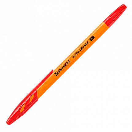 Ручка шариковая BRAUBERG "ULTRA ORANGE", КРАСНАЯ, узел 0,7 мм, чернила ГЕРМАНИЯ, наконечник ШВЕЙЦАРИЯ, 143564