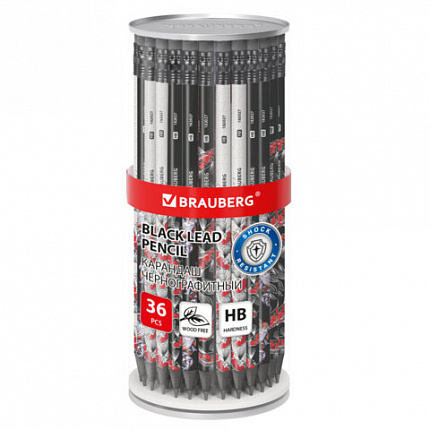 Карандаш чернографитный BRAUBERG "FISH KOI", 1 шт, HB, с ластиком, корпус ассорти, 182027