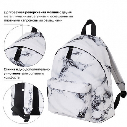 Рюкзак BRAUBERG СИТИ-ФОРМАТ универсальный, "White marble", бело-черный, 41х32х14 см, 229886