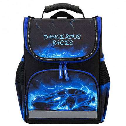 Ранец ПИФАГОР BASIC, 1 отделение, 3 кармана, эргономичная спинка, "Lightning car", 35х28х18 см, 274422